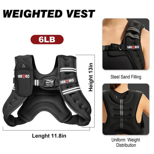 LEKARO Weighted Vest (6–30lb) | Adjustable Fitness Training Vest